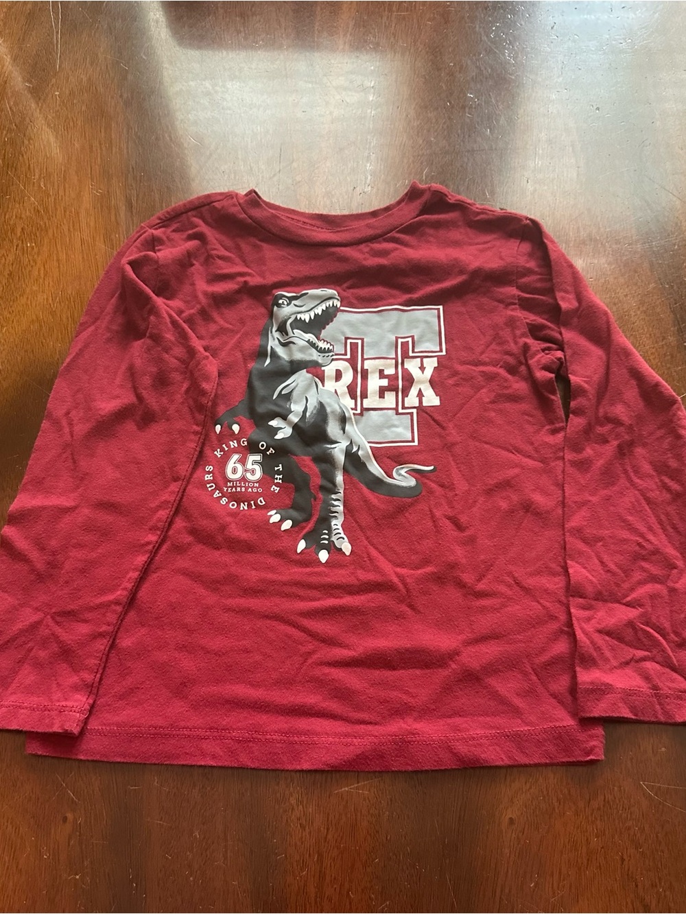 Kids' Red T-Rex Graphic Long-Sleeve Shirt Freshly Pressed Upon Purchase